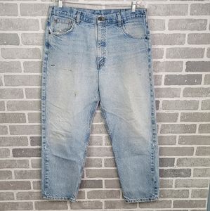 Carhartt Vintage Made in USA Light Wash Denim Work Jeans Men's Size 38 x 30